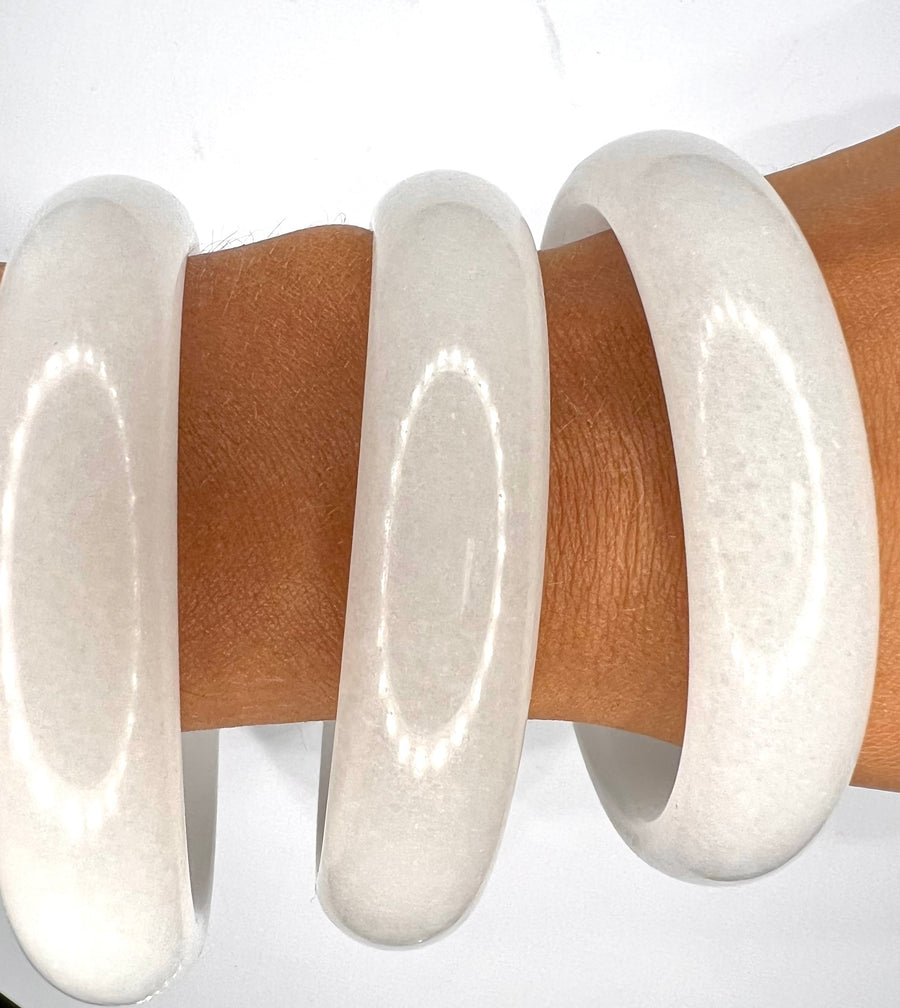 Natural White Jade Bangle Smooth White Stone Slip-On Bracelet Natural Stone Bangle/ a lucky stone, whether it came to health, love or business