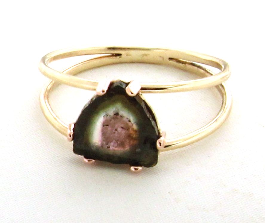 Solid 14k Yellow Gold 2ct Watermelon Tourmaline Split Shank Ring