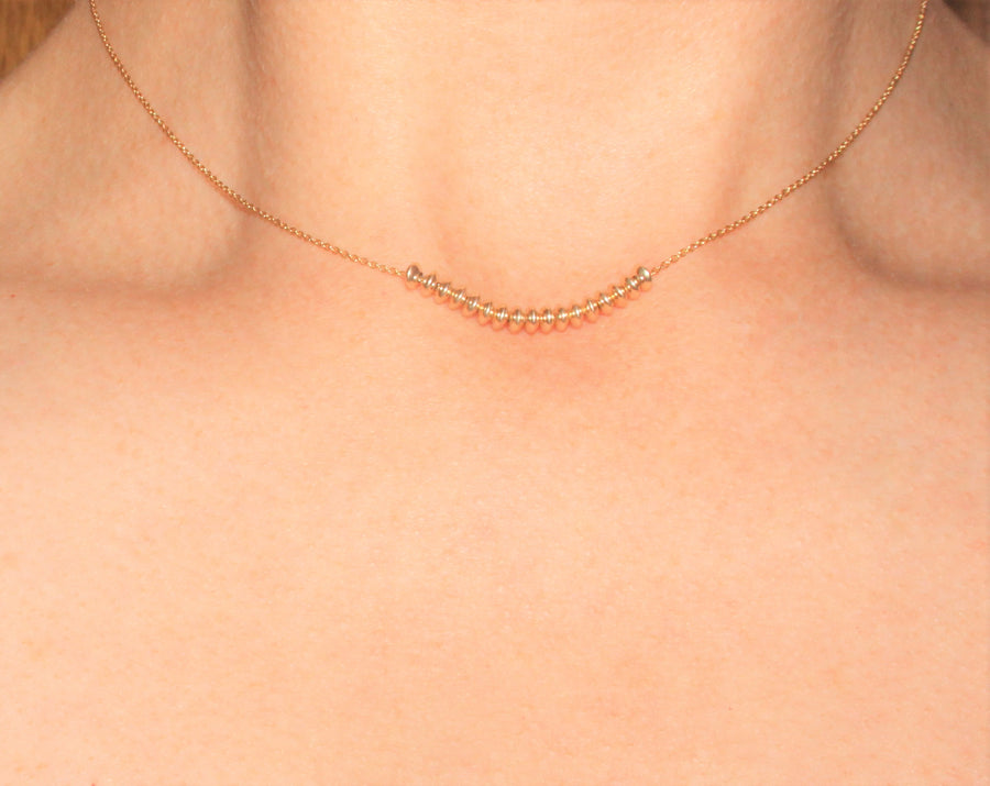 Solid 14kt Gold Saucer Bead Minimalist Necklace