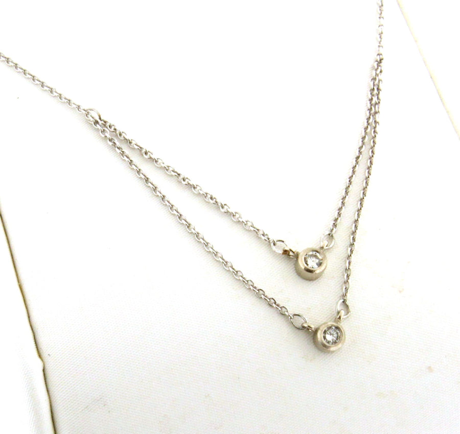 Solid 14kt Gold Bezel Set .10ctw Diamond Double Strand Necklace