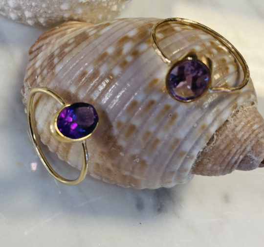 Solid 14k Gold 1.25cts Natural Amethyst Oval Minimalist Ring