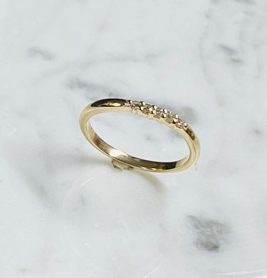 Solid 14kt Gold Handmade .12ctw Five Diamond Band