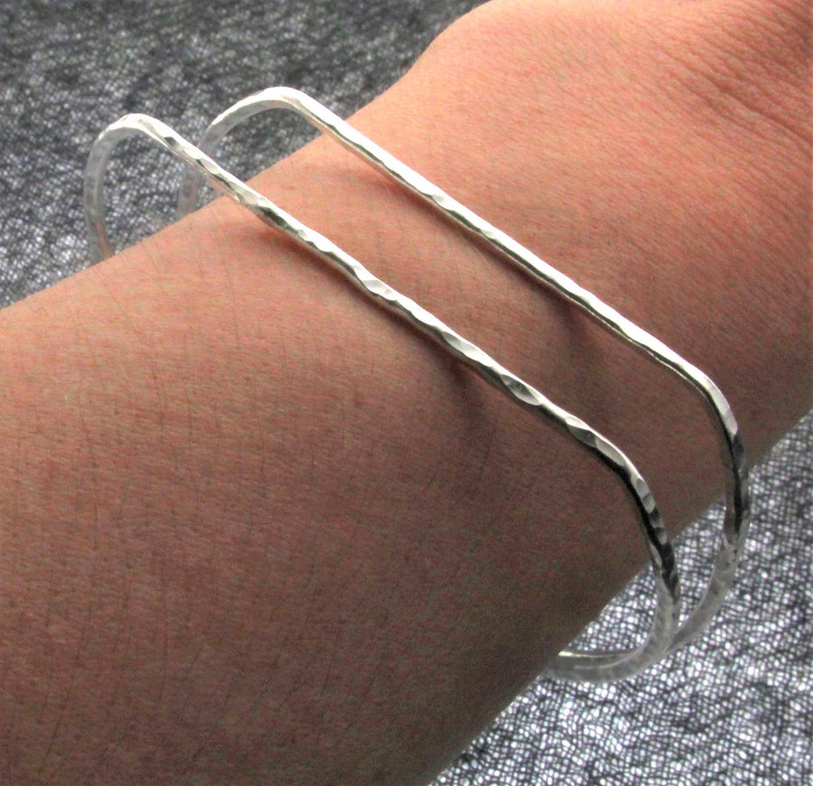 Set of Three Stacked Handmade Flat Top Sterling Silver Bangle Bracelets