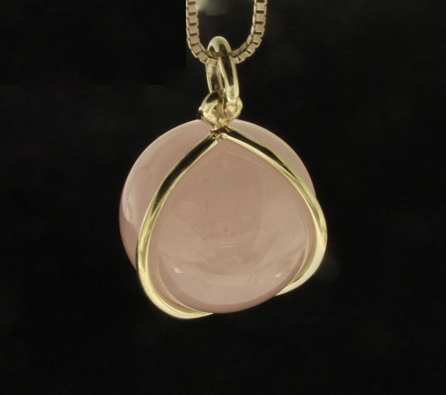 Solid 14kt Gold Crystal or Rose Quartz Pendant Necklace