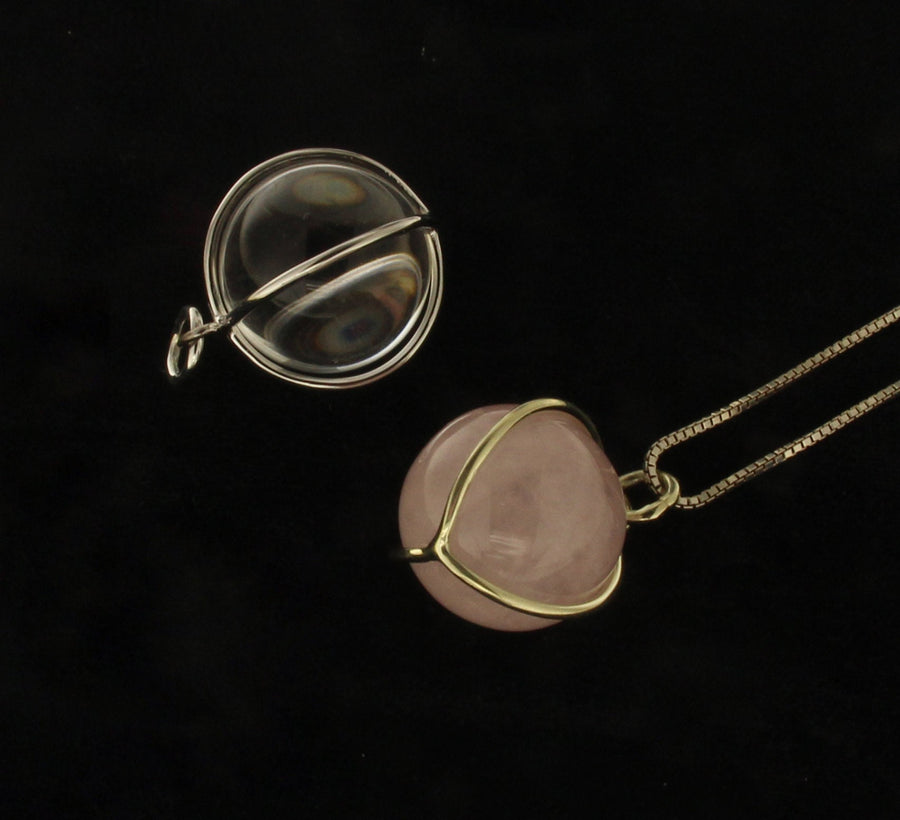 Solid 14kt Gold Crystal or Rose Quartz Pendant Necklace