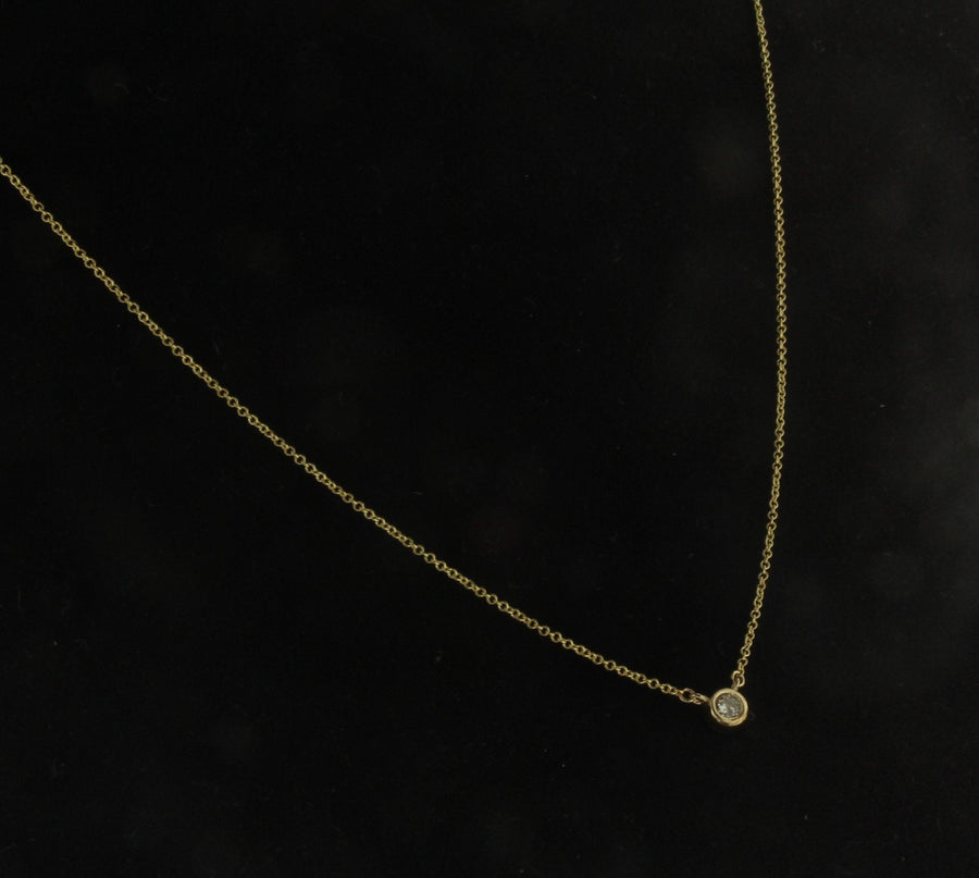 Solid 14kt Yellow Gold Bezel Set Diamond Solitaire Necklace