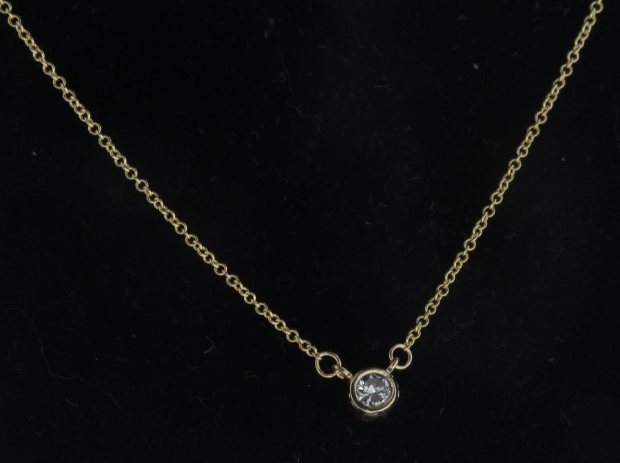 Solid 14kt Gold Bezel Set Diamond Solitaire Necklace