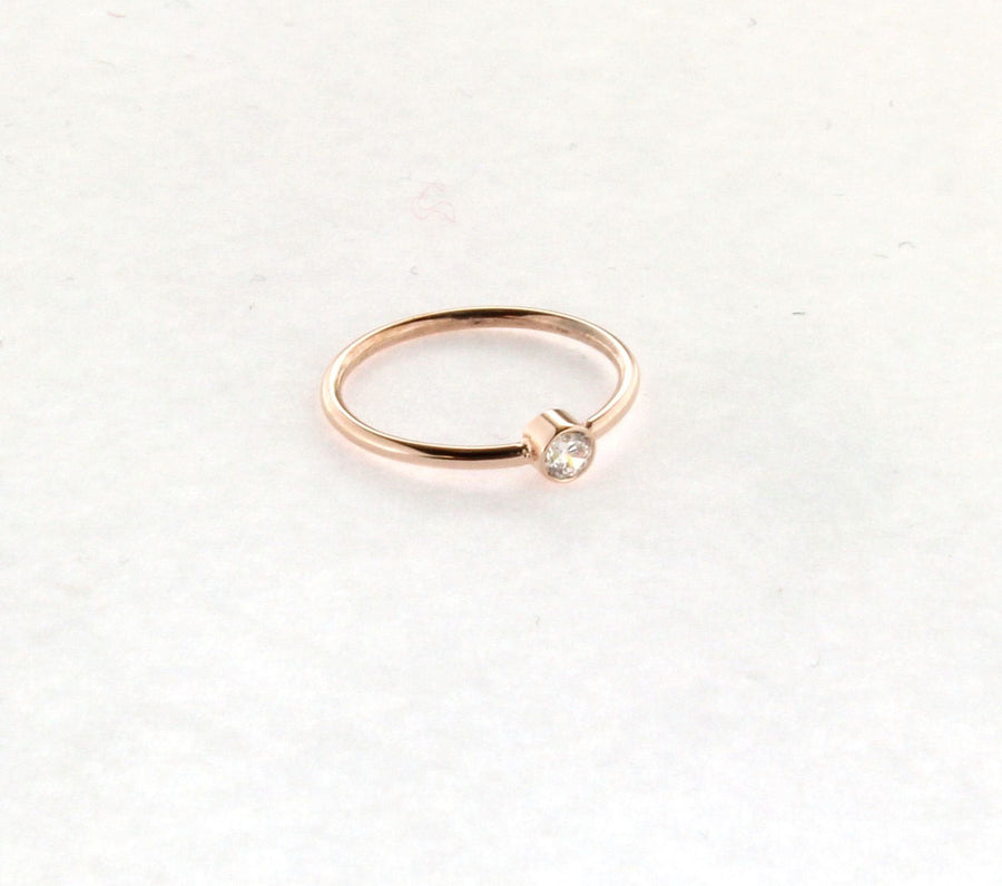 Solid 14k Rose Gold .10ct Diamond Minimalist Dainty Bezel Set Ring