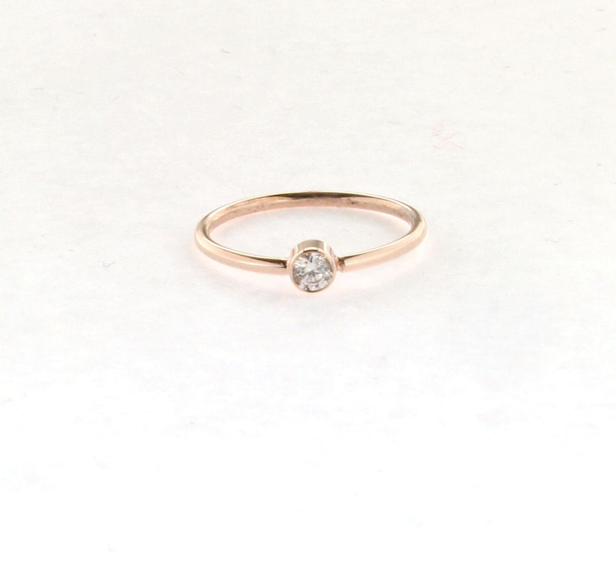 Solid 14k Rose Gold .10ct Diamond Minimalist Dainty Bezel Set Ring