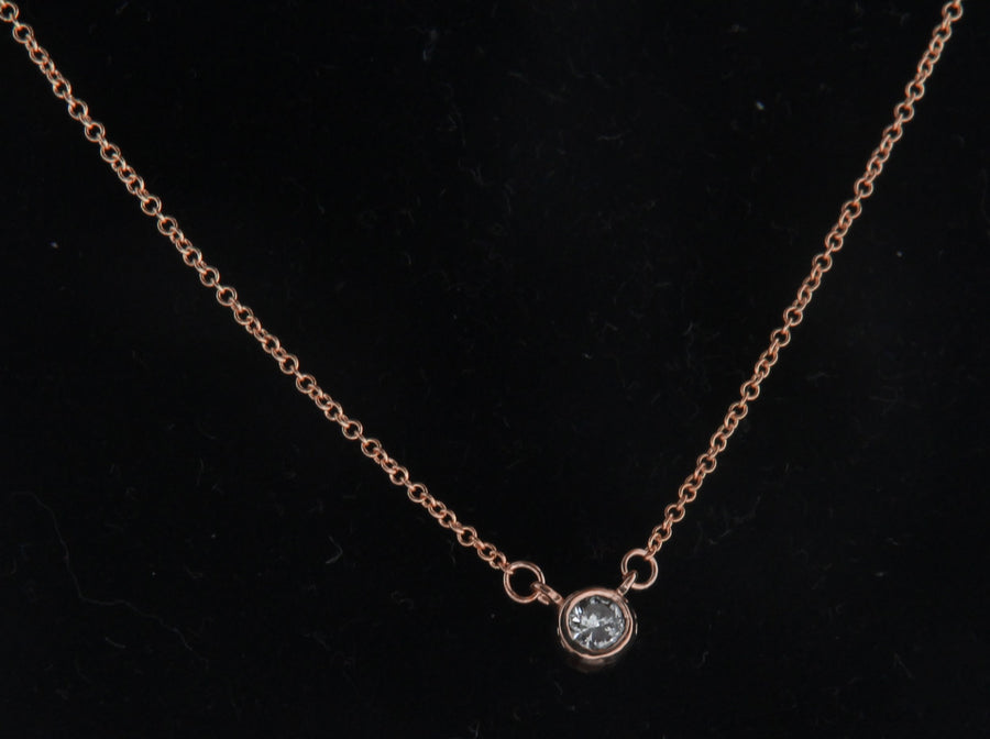 Solid 14kt Rose Gold Bezel Set Diamond Solitaire Necklace