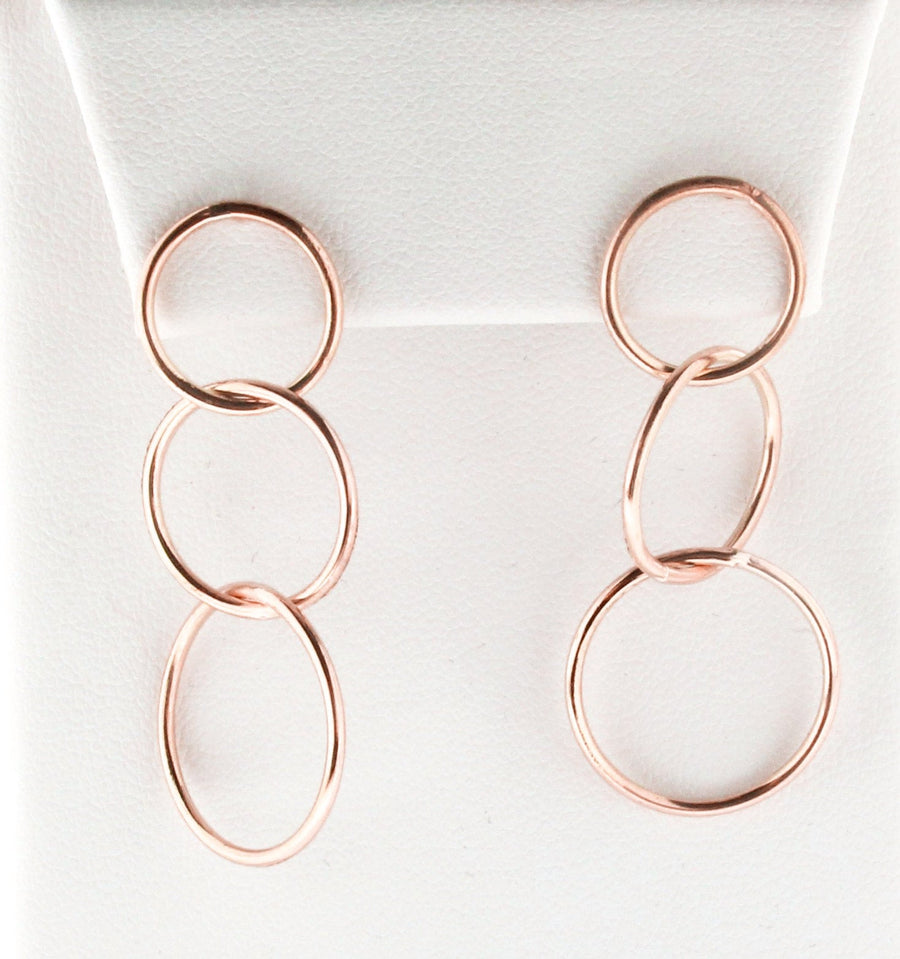 Solid 14k Gold Handmade Minimalist Three Open Circle Dangling Earrings