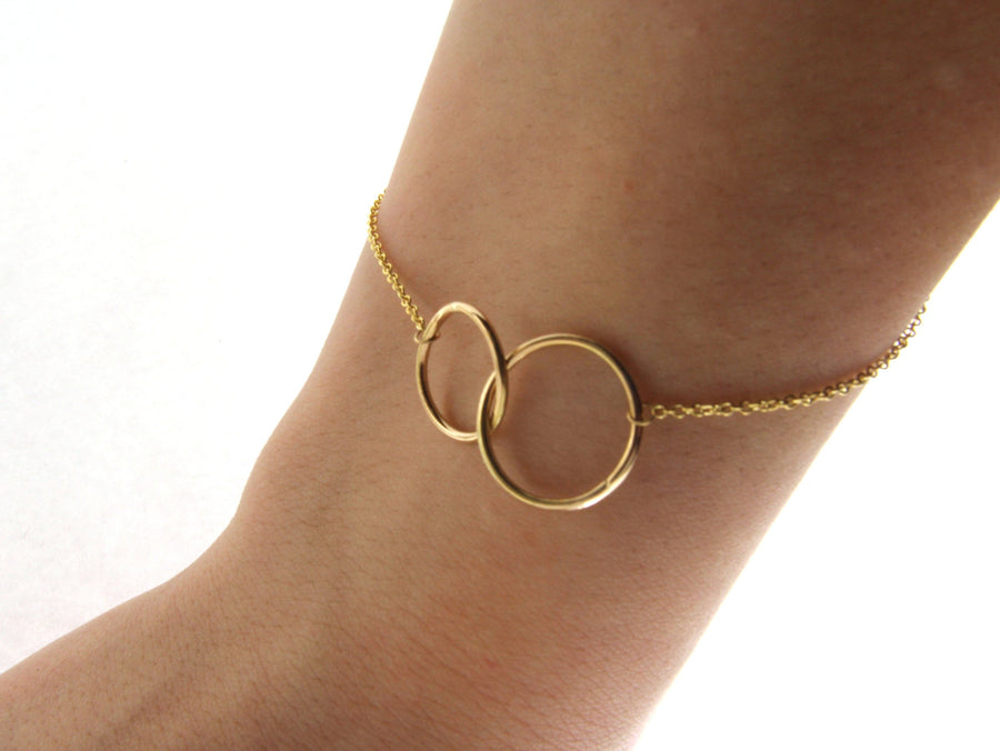 Solid 14kt Rose Gold Double Interlocking Circle Bracelet