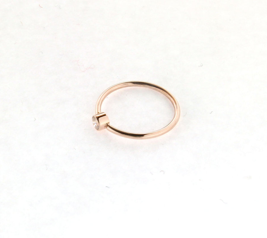 Solid 14k Rose Gold .10ct Diamond Minimalist Dainty Bezel Set Ring