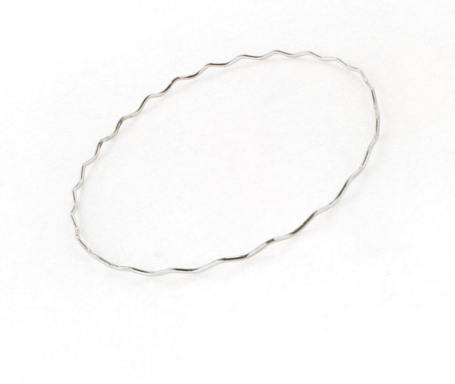 Solid 14kt White Gold 1.3mm Wave Textured Handmade Bangle