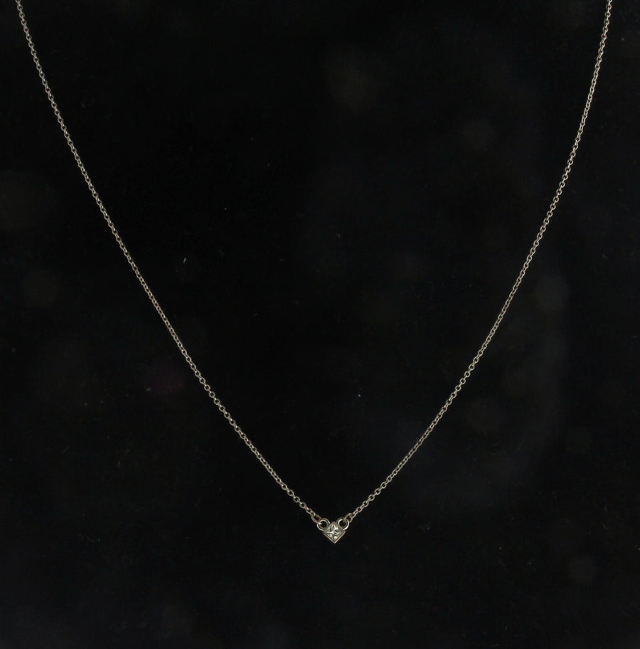 Solid 14kt White Gold Princess Cut Bezel Set Diamond Solitaire Necklace