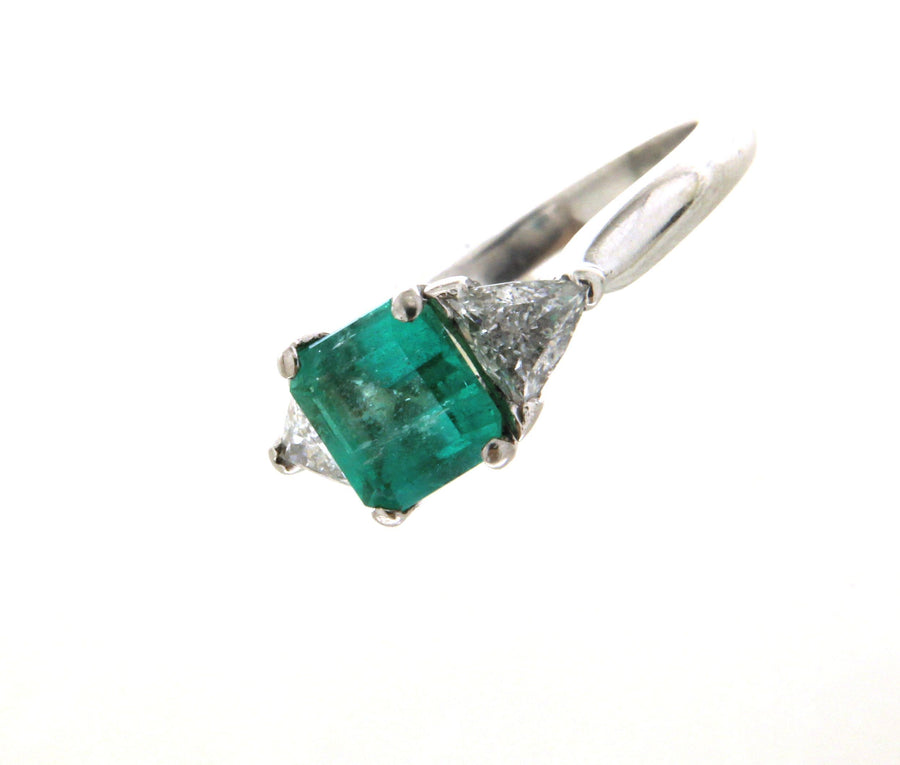 Platinum .50ctw Diamond & 2ct Emerald Vintage Ring