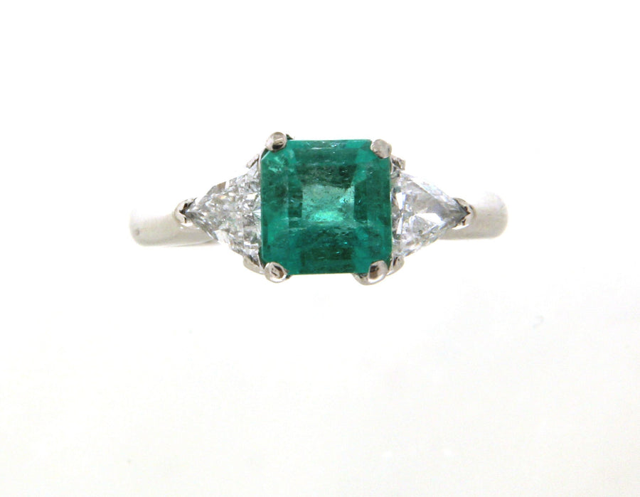 Platinum .50ctw Diamond & 2ct Emerald Vintage Ring