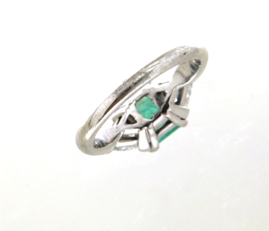 Platinum .50ctw Diamond & 2ct Emerald Vintage Ring