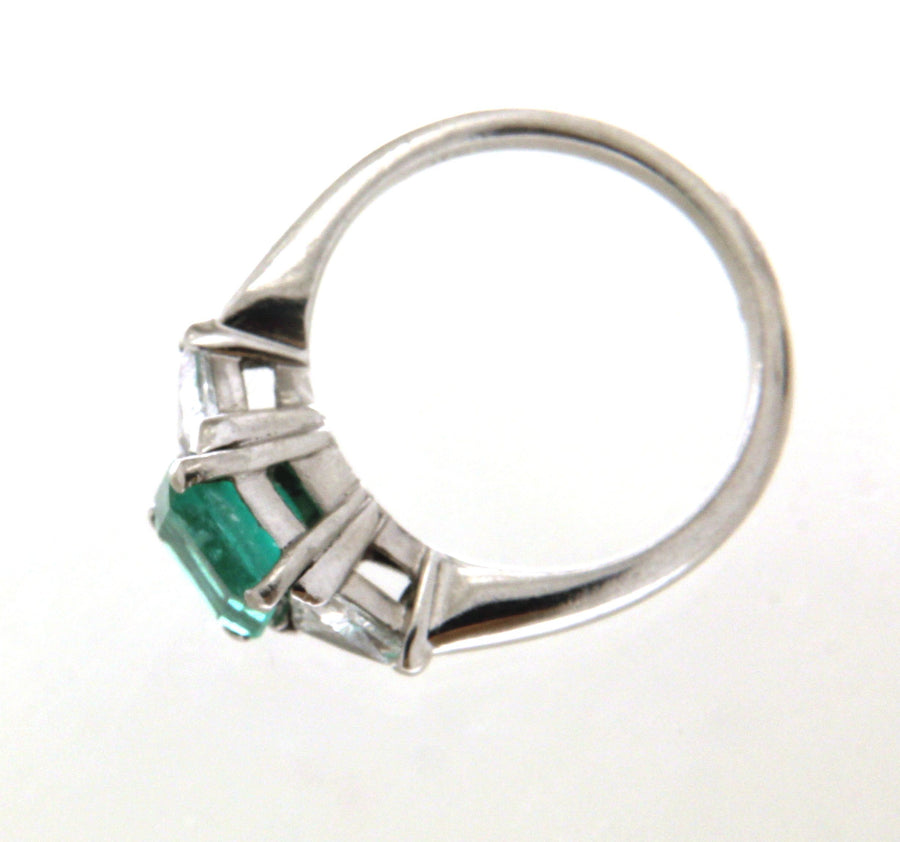 Platinum .50ctw Diamond & 2ct Emerald Vintage Ring