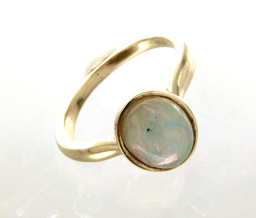 Solid 14k Gold Oval Cabochon Opal Handmade Ring