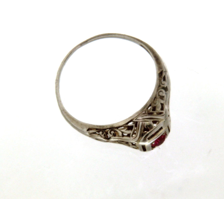 18k Synthetic Ruby Antique Filigree Ring