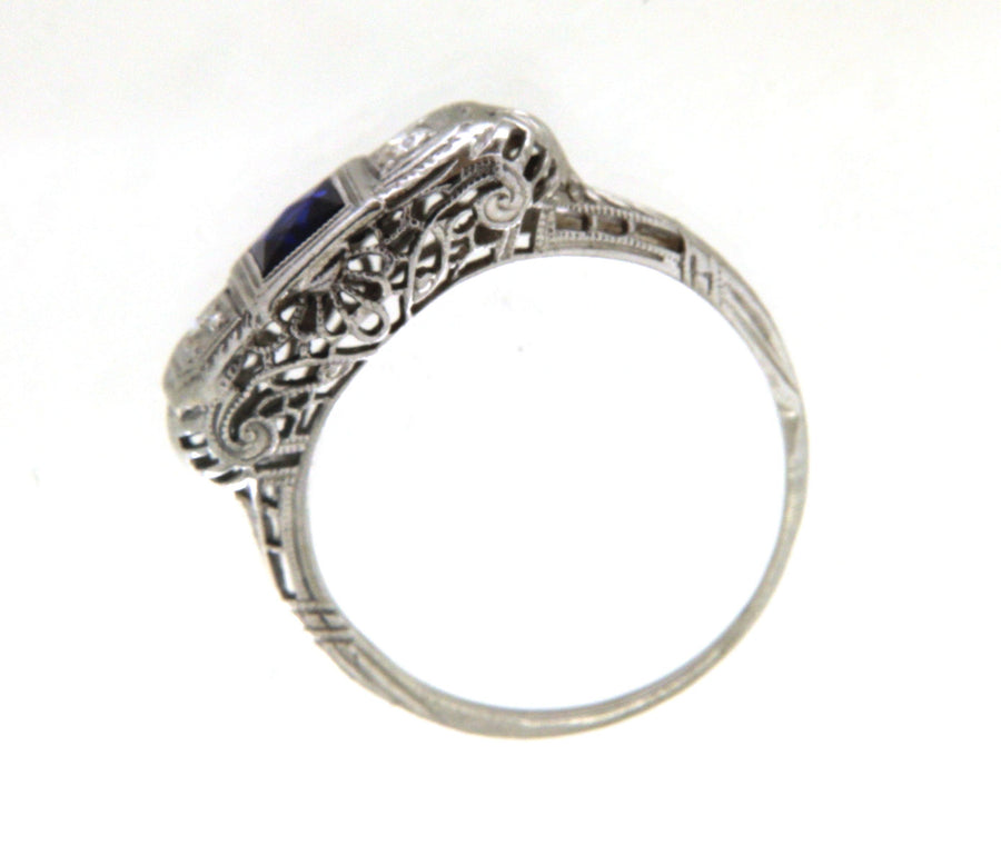 Platinum Filigree .25ct Sapphire & .10ctw Diamond Antique Ring