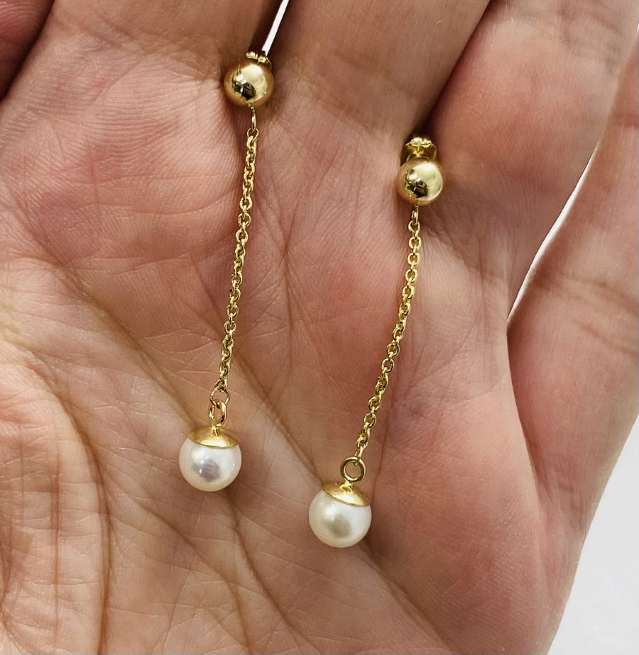 14kt Gold & Pearl Drop Minimalist Earrings