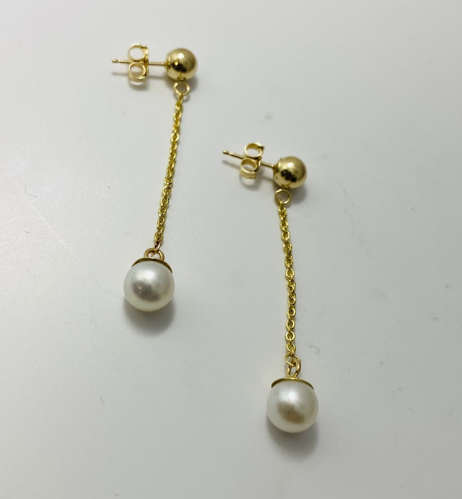 14kt Gold & Pearl Drop Minimalist Earrings