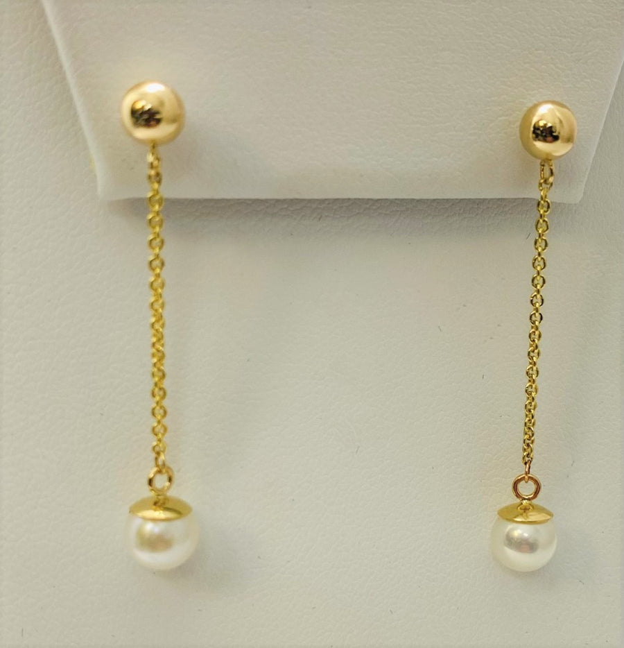 14kt Gold & Pearl Drop Minimalist Earrings