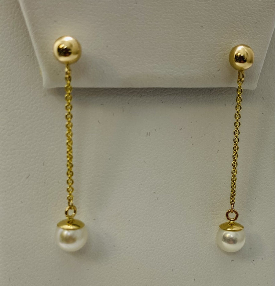 14kt Gold & Pearl Drop Minimalist Earrings