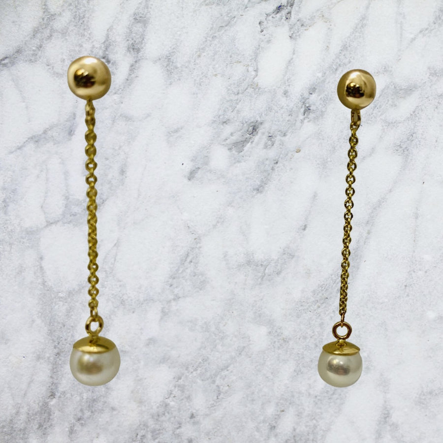 14kt Gold & Pearl Drop Minimalist Earrings