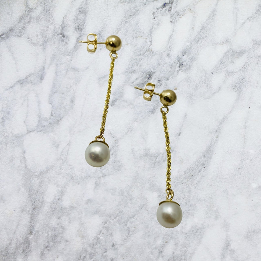 14kt Gold & Pearl Drop Minimalist Earrings