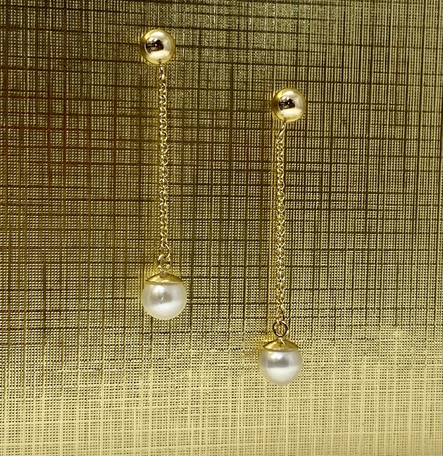 14kt Gold & Pearl Drop Minimalist Earrings