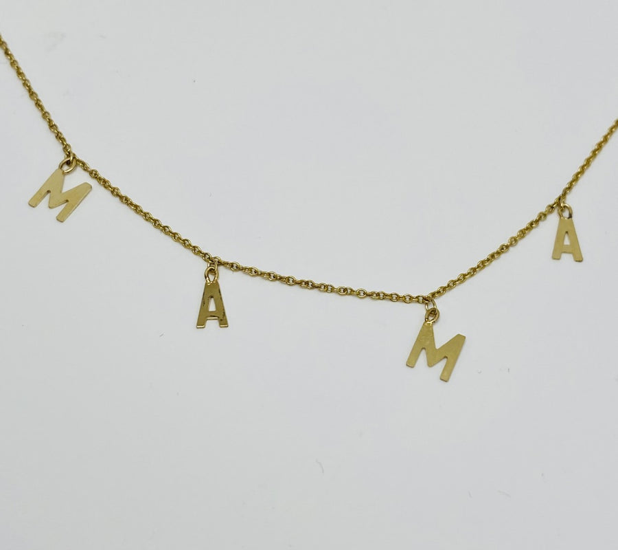 Solid 14kt Gold Letter MAMA Necklace