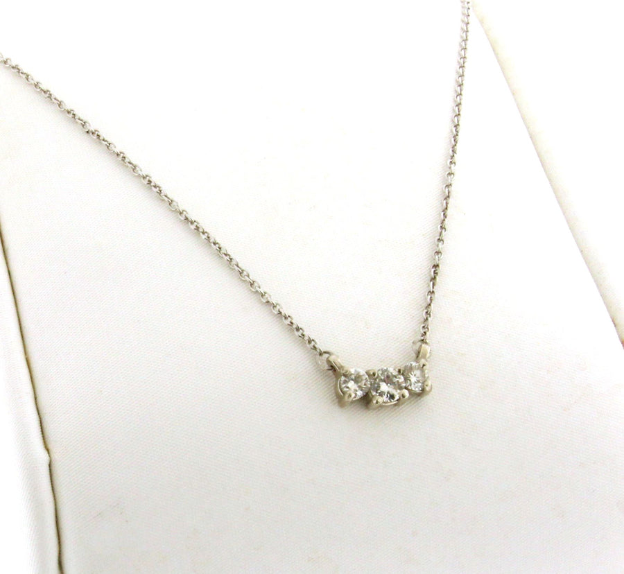 Solid 14kt Gold Bezel Set .20ctw Three Stone Diamond Necklace