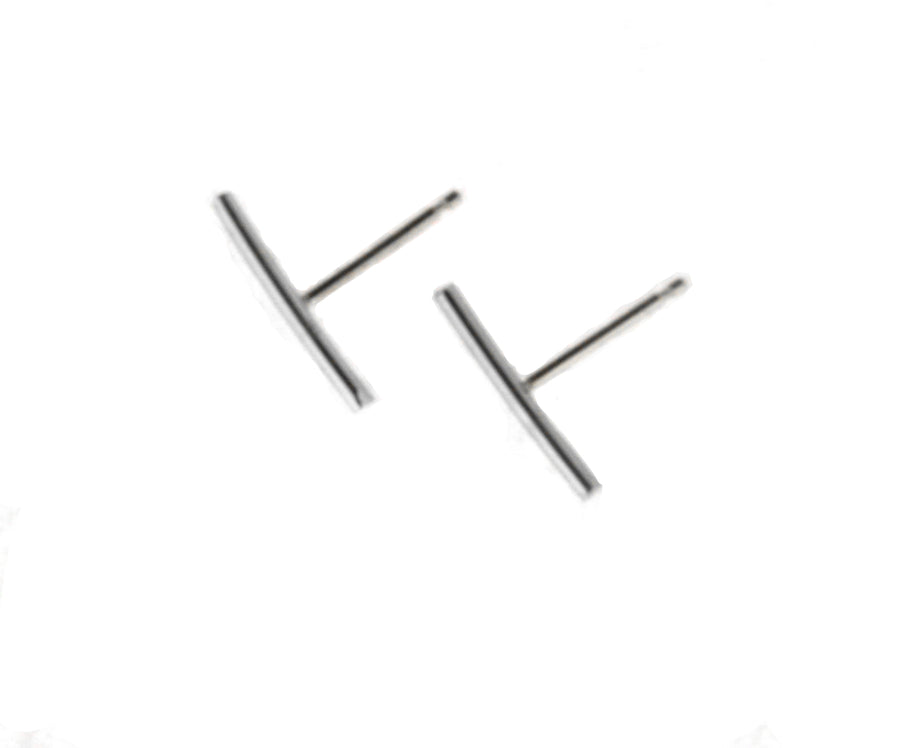 Solid 14k Gold 10mm Handmade Bar Earrings