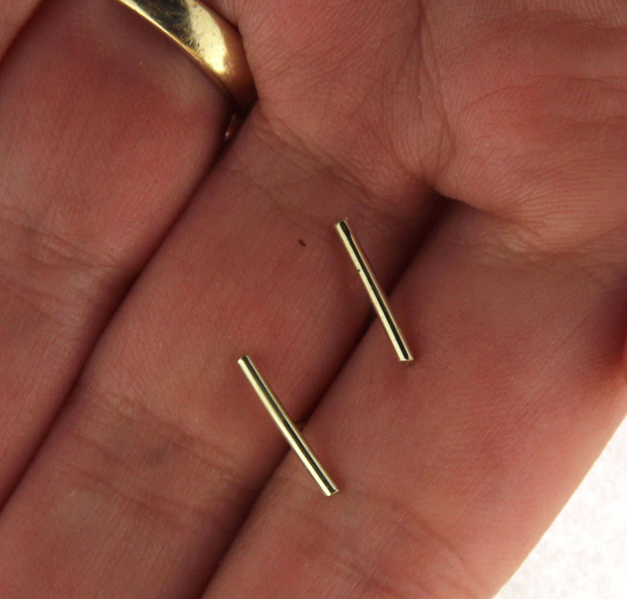 Solid 14k Gold 10mm Handmade Bar Earrings