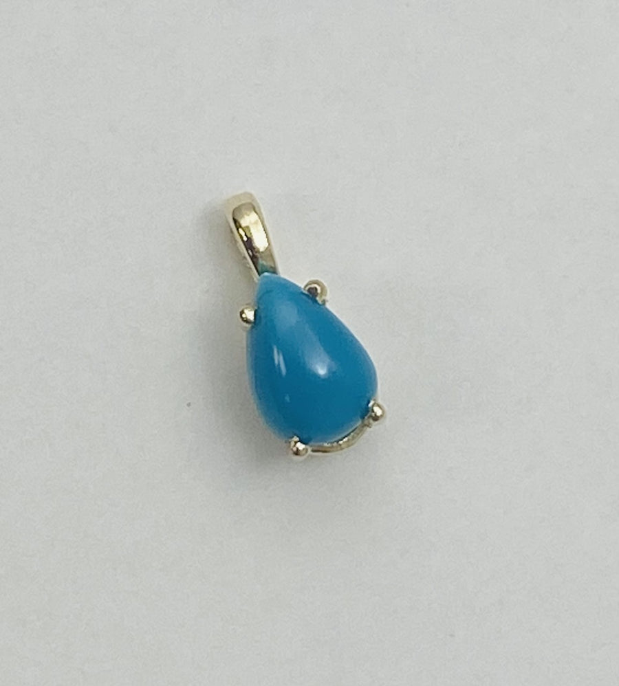 Solid 14kt Gold .75ct Turquoise Teardrop Pendant Necklace